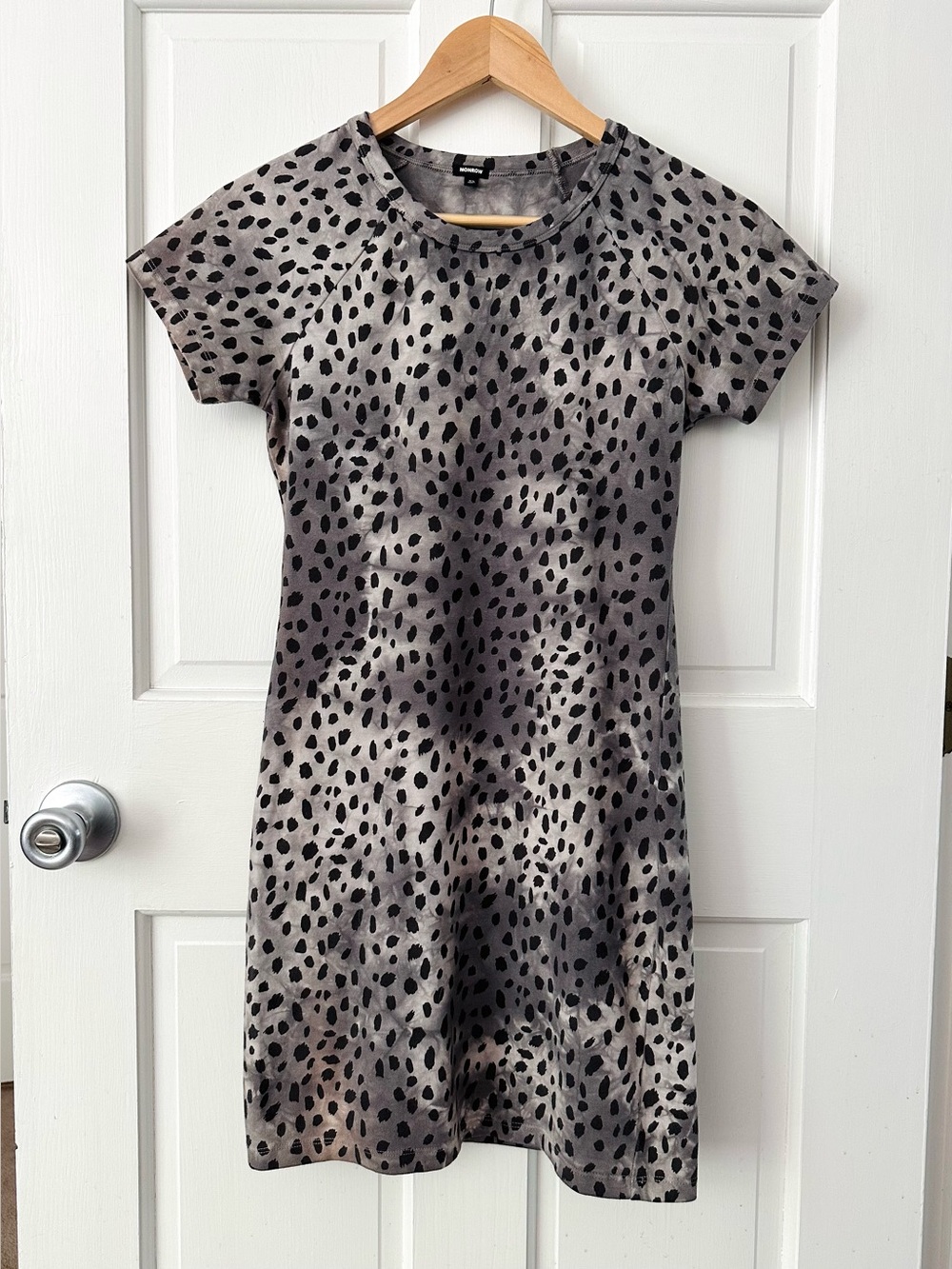 Monrow Mini Dress Leopard Gray Print Bodycon Size XS